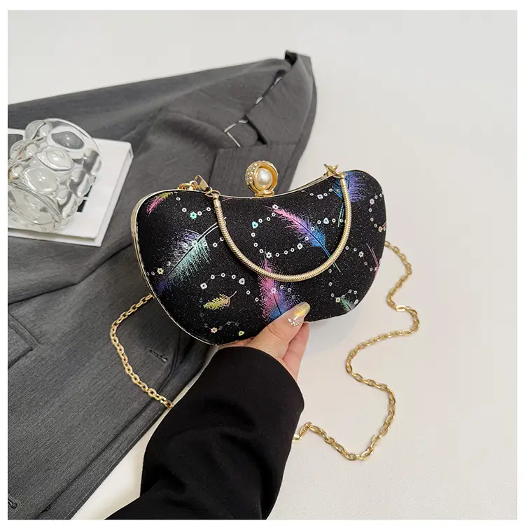 Sparkly Feather Chain Crossbody Bag for Women - Image 3