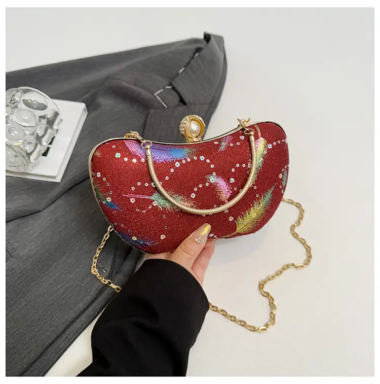 Sparkly Feather Chain Crossbody Bag for Women - Image 4