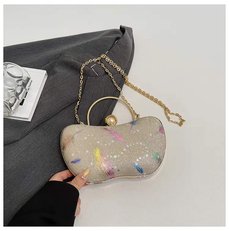 Sparkly Feather Chain Crossbody Bag for Women - Image 5
