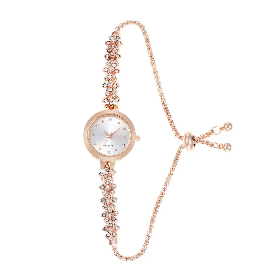 Women's Pink Crystal Diamond Watch with Rose Gold Chain - Image 7