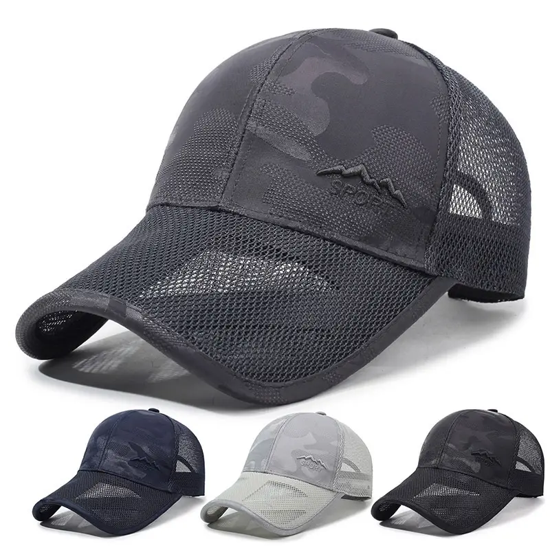 Men Grey Mesh Sun Hat with Brand Logo - Image 5