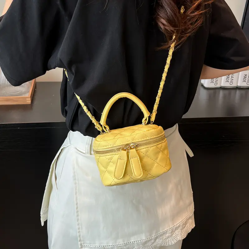 Orange Mini Quilted Chain Bag for Women - Image 11