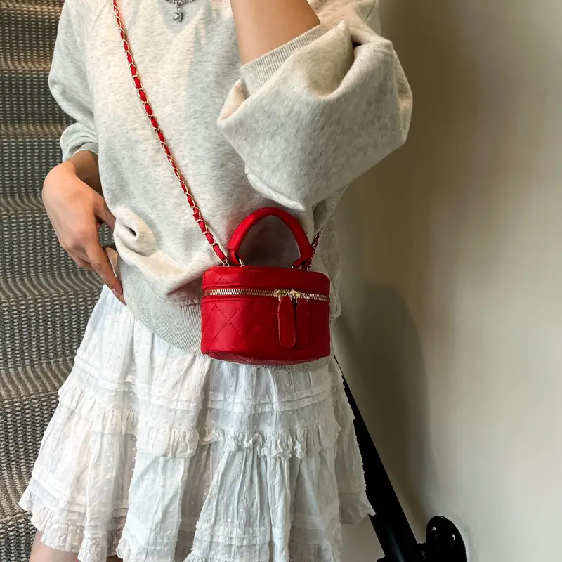 Orange Mini Quilted Chain Bag for Women - Image 12
