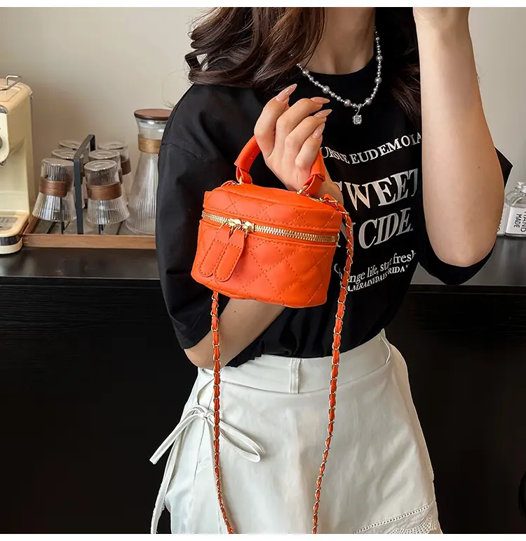 Orange Mini Quilted Chain Bag for Women — feature 13