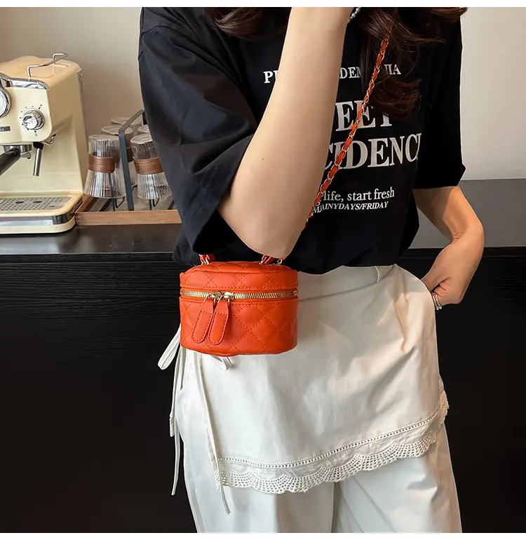 Orange Mini Quilted Chain Bag for Women — feature 14