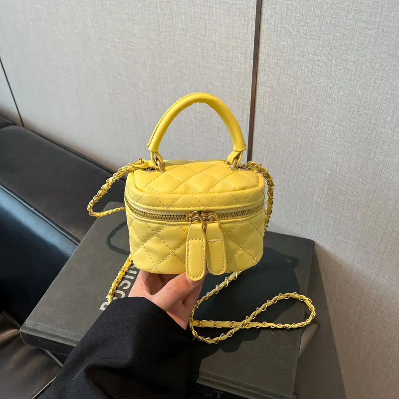 Orange Mini Quilted Chain Bag for Women - Image 4