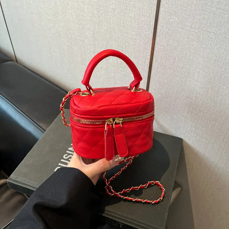 Orange Mini Quilted Chain Bag for Women - Image 5