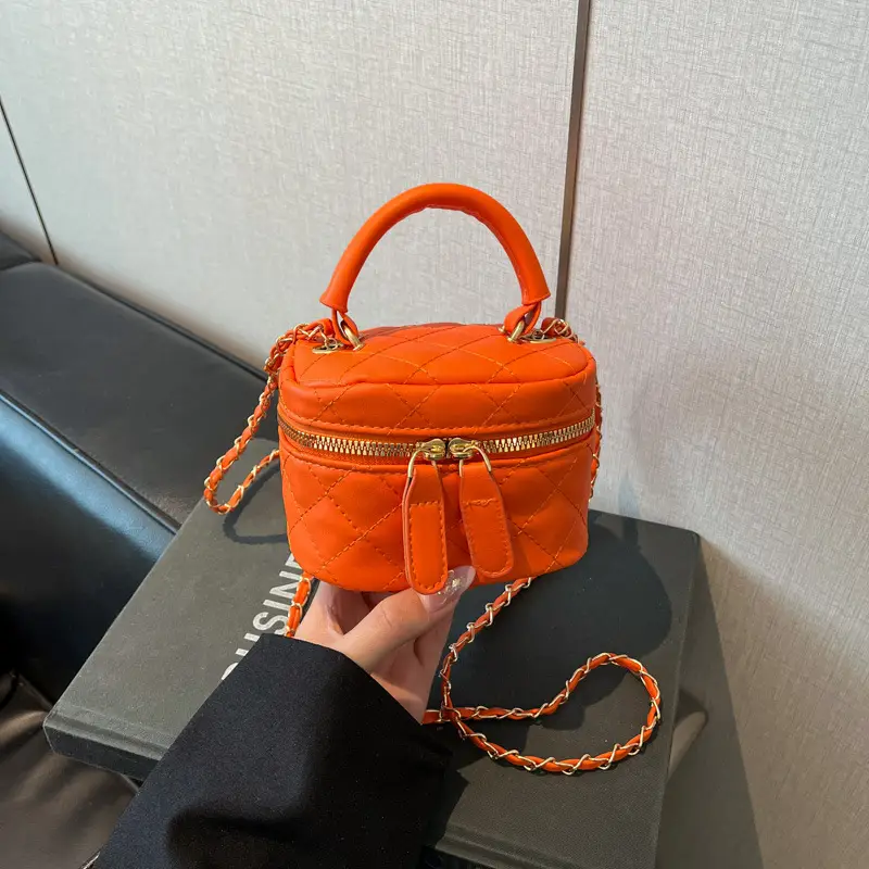Orange Mini Quilted Chain Bag for Women - Image 6