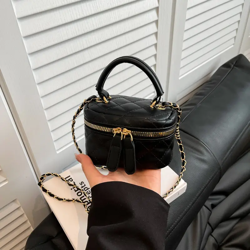 Orange Mini Quilted Chain Bag for Women - Image 7