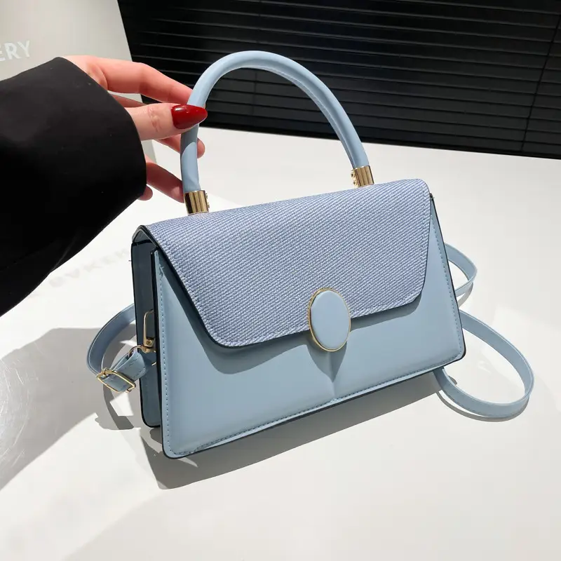 Light Blue Flap Bag for Women with Gold Clasp - Image 6