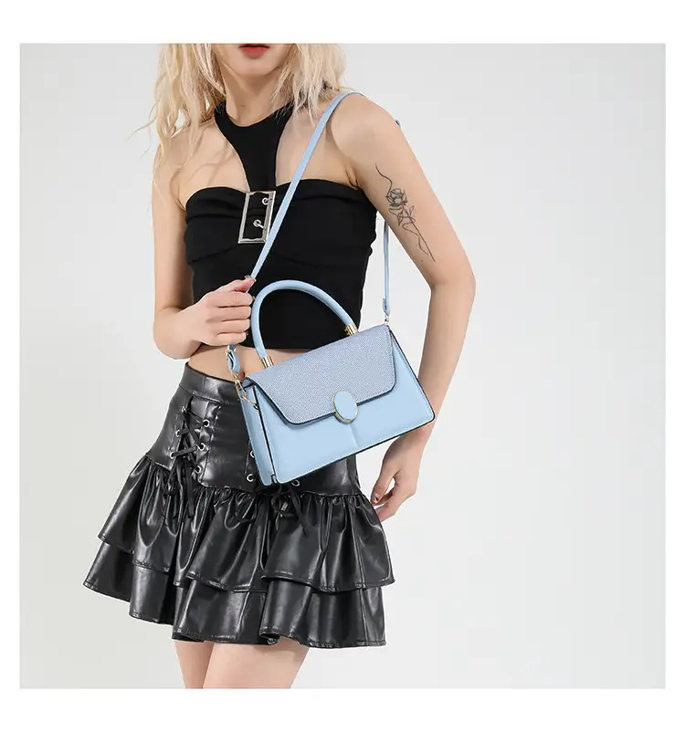 Light Blue Flap Bag for Women with Gold Clasp — feature 13