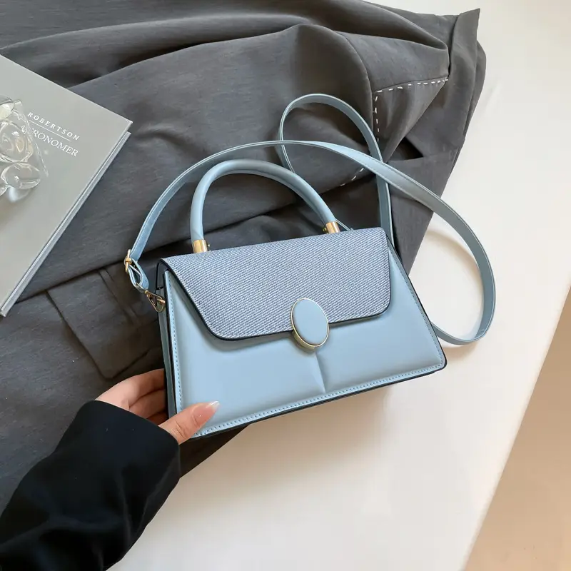Light Blue Flap Bag for Women with Gold Clasp - Image 3