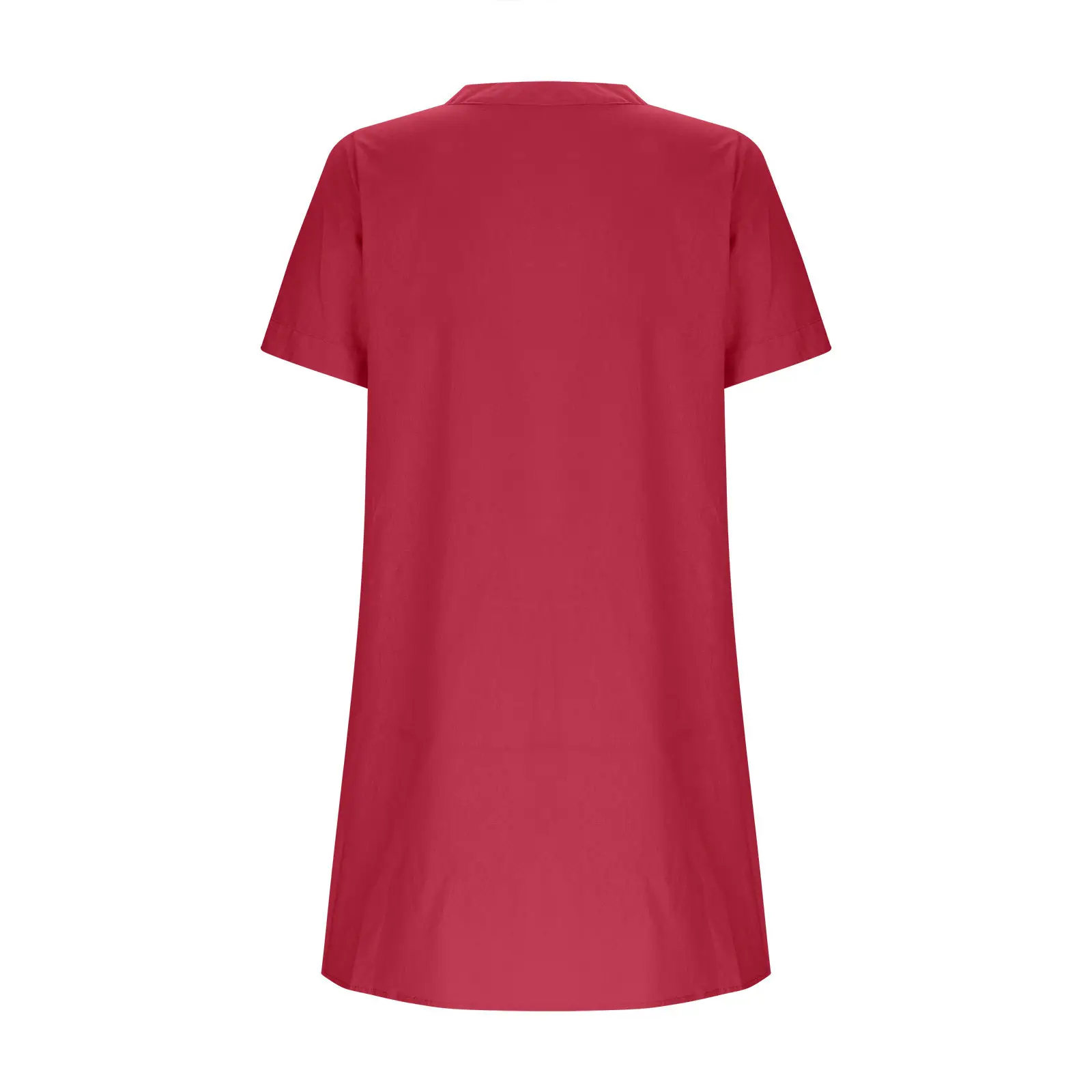 Women Cotton Linen V Neck Button Dress Blue — feature 18