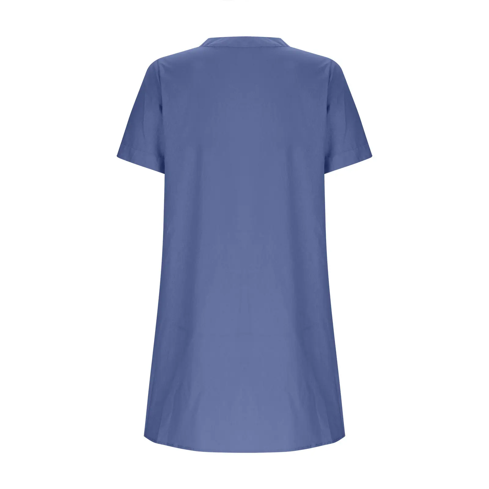 Women Cotton Linen V Neck Button Dress Blue — feature 19