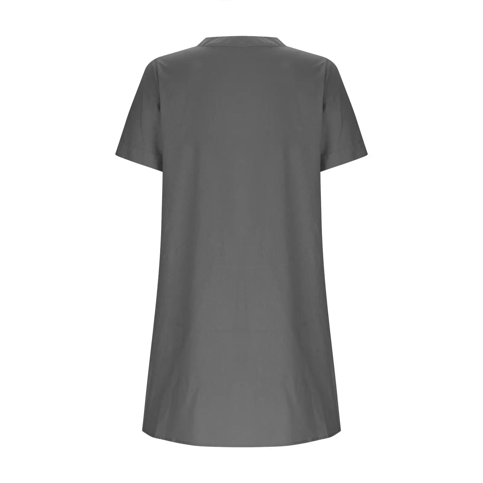 Women Cotton Linen V Neck Button Dress Blue — feature 22