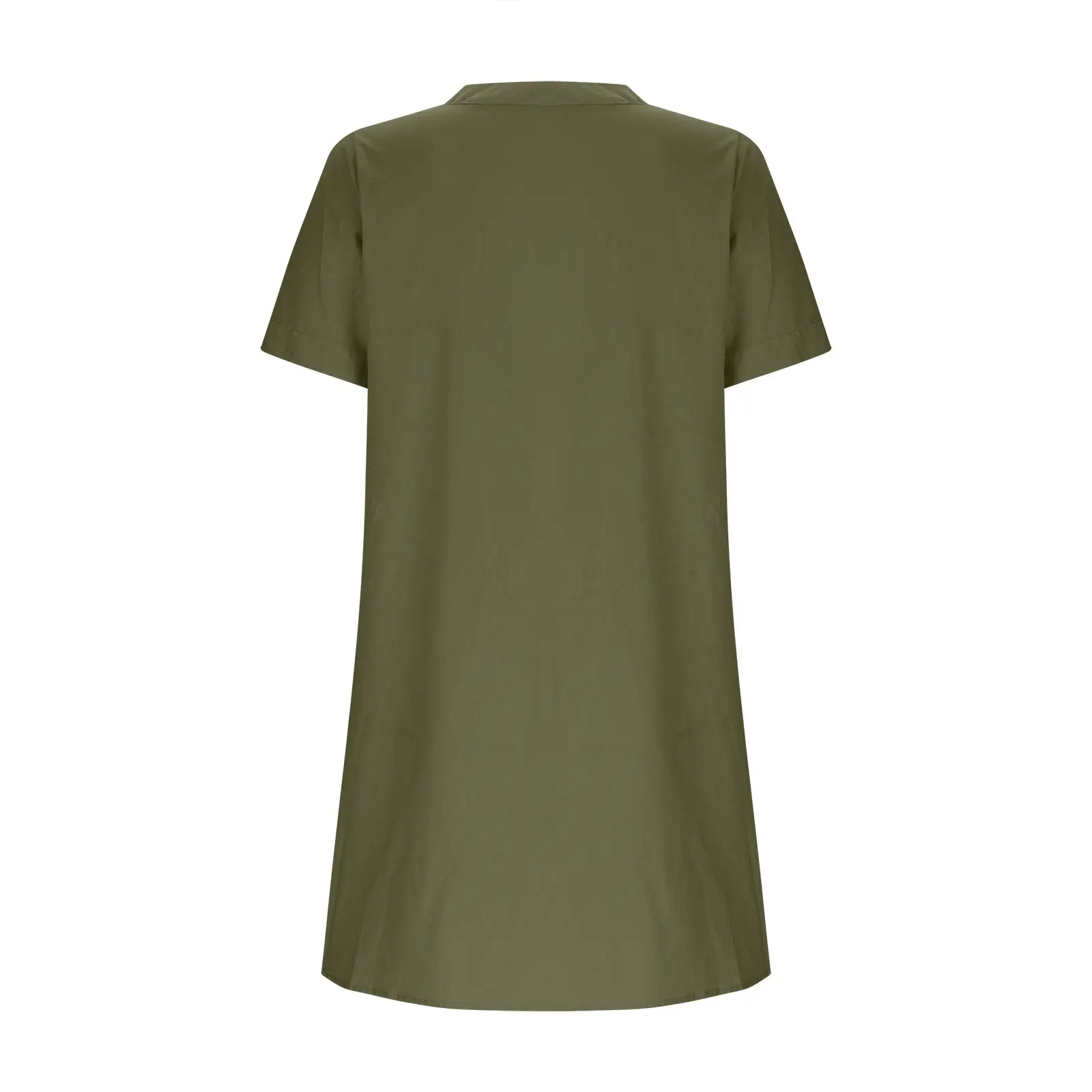 Women Cotton Linen V Neck Button Dress Blue — feature 23
