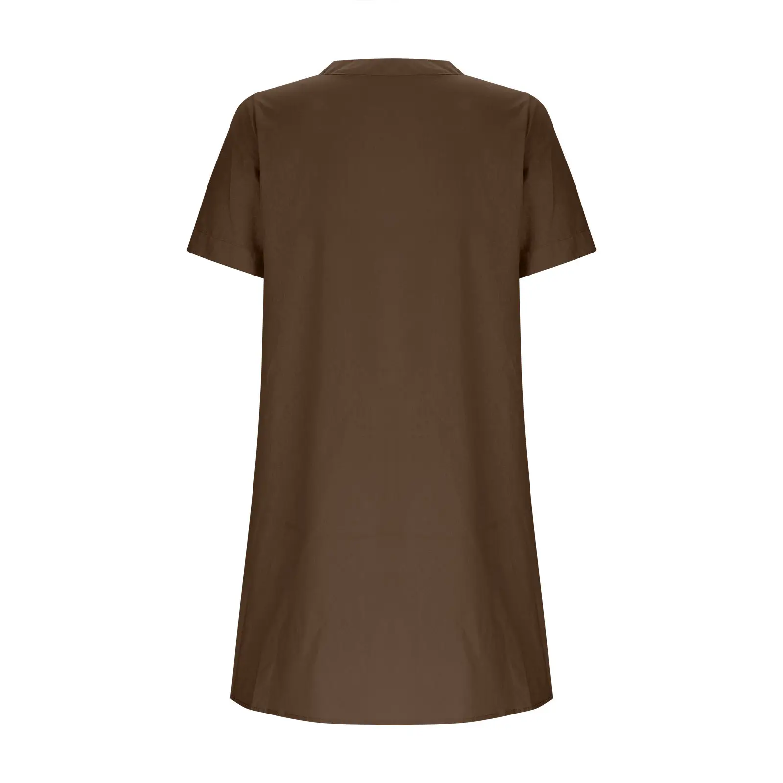 Women Cotton Linen V Neck Button Dress Blue — feature 24