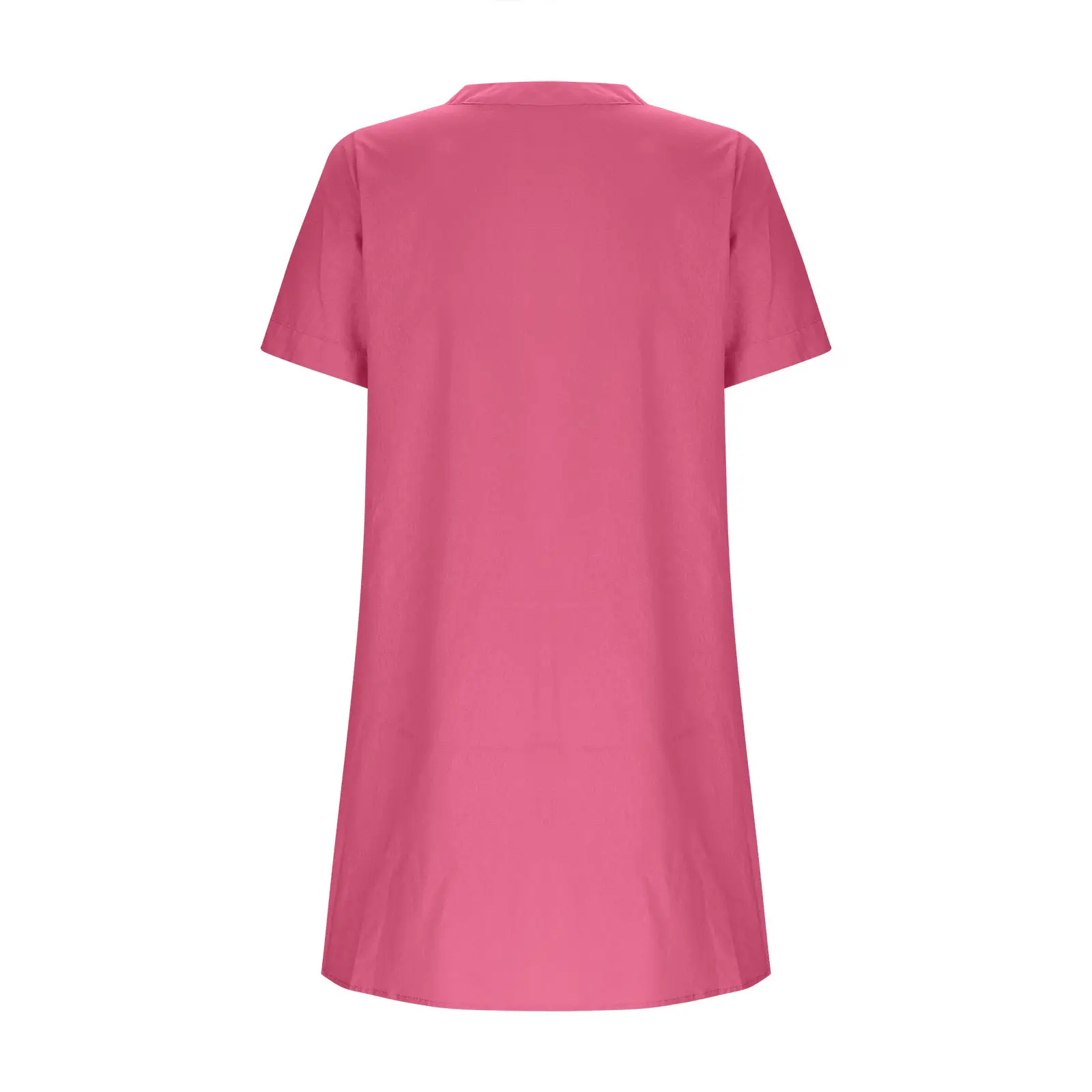 Women Cotton Linen V Neck Button Dress Blue — feature 25