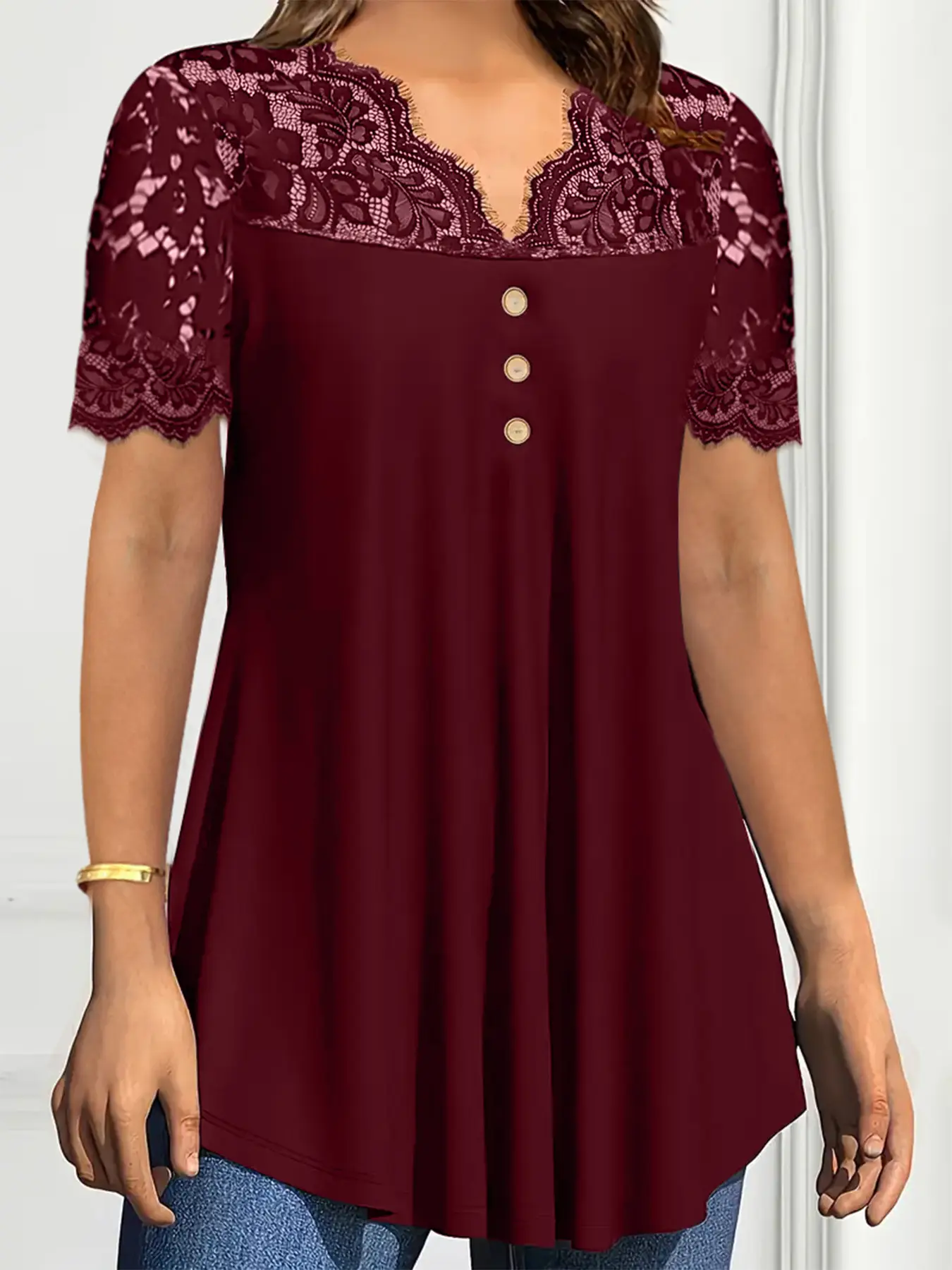 Black Lace V-Neck Women's Shirt for Spring Summer - Image 7