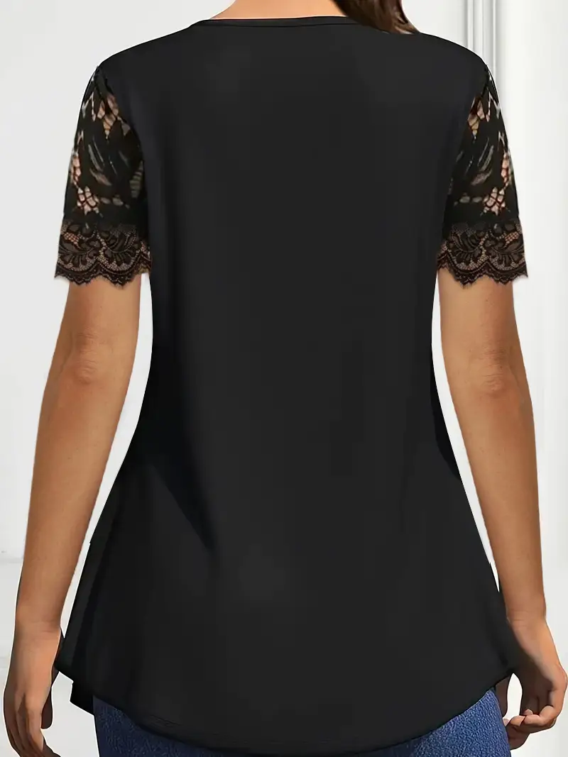 Black Lace V-Neck Women's Shirt for Spring Summer - Image 8