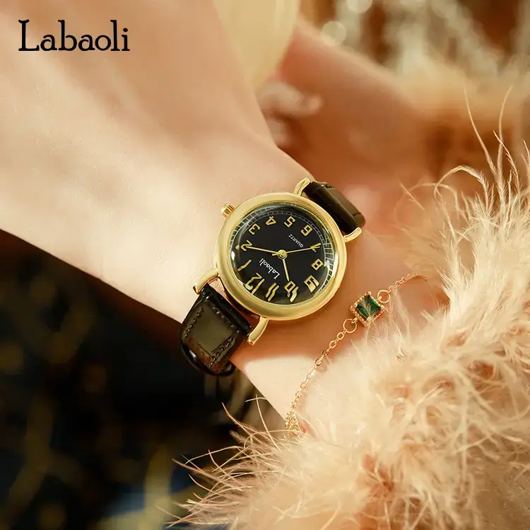 La Boli Gold Quartz Women's Watch with Green Bracelet