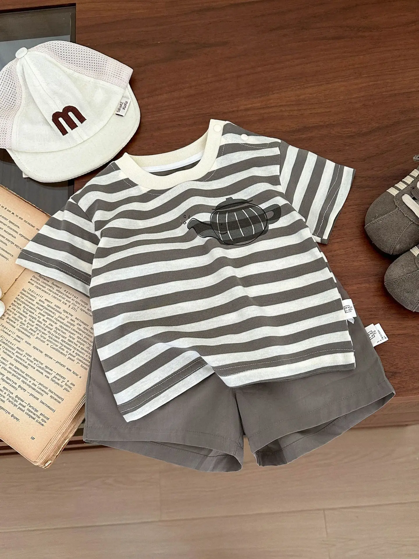 Boys Striped Shorts Set Summer Korean Style