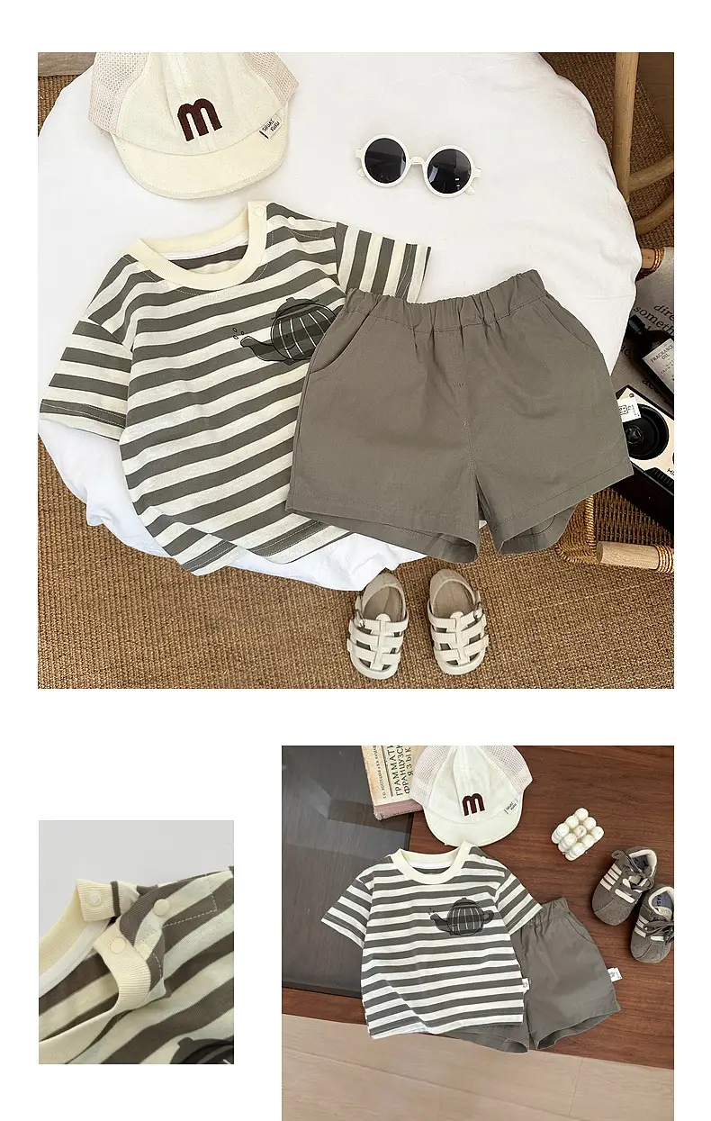 Boys Striped Shorts Set Summer Korean Style — feature 5