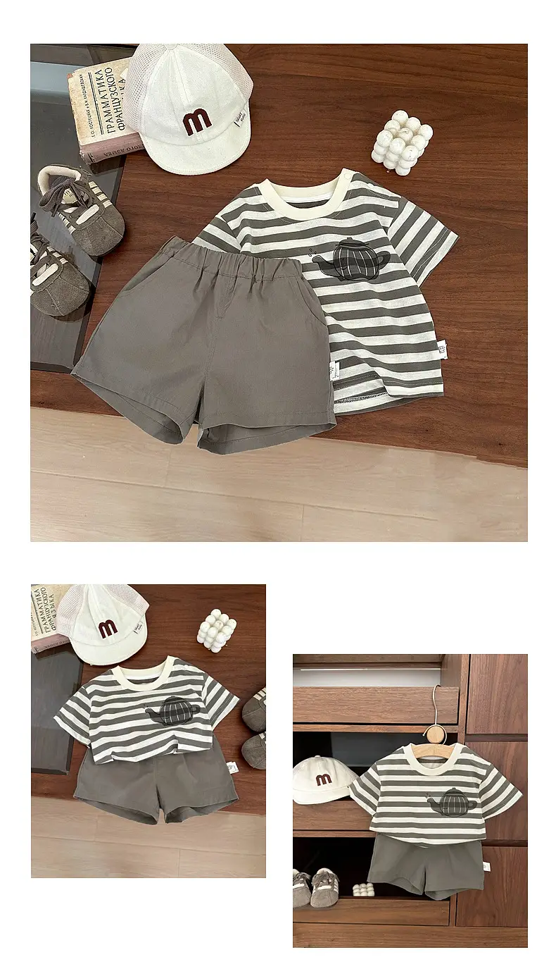 Boys Striped Shorts Set Summer Korean Style — feature 6
