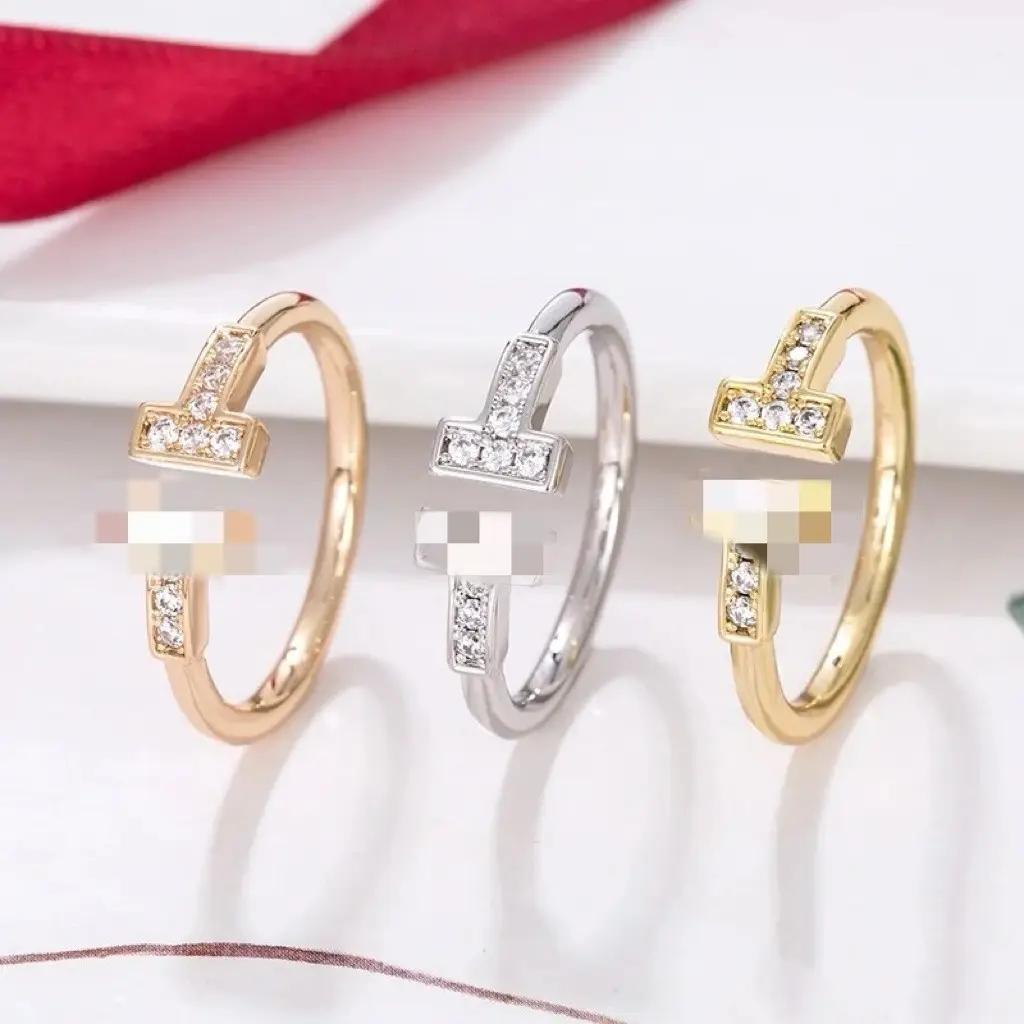 Double T Open Ring for Women with Diamonds & Diamonds - Image 2