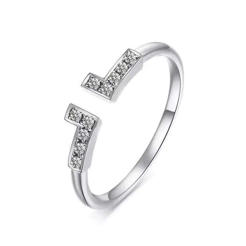 Double T Open Ring for Women with Diamonds & Diamonds - Image 4