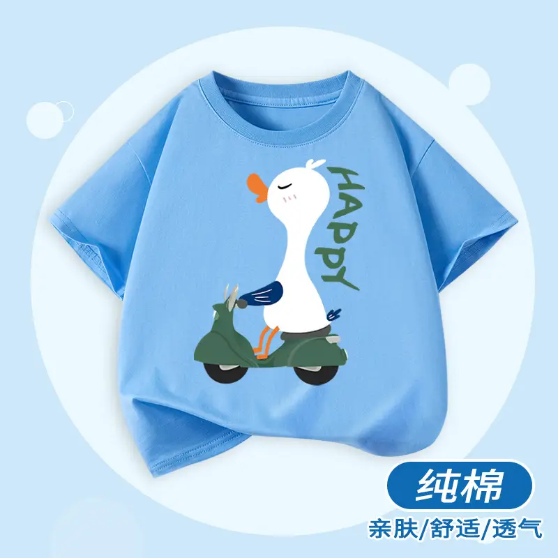 Boys Cotton Cartoon T-Shirt Blue Duck on Scooter - Image 2