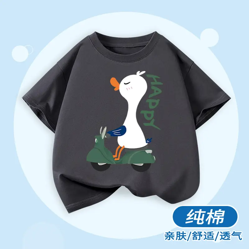 Boys Cotton Cartoon T-Shirt Blue Duck on Scooter - Image 8