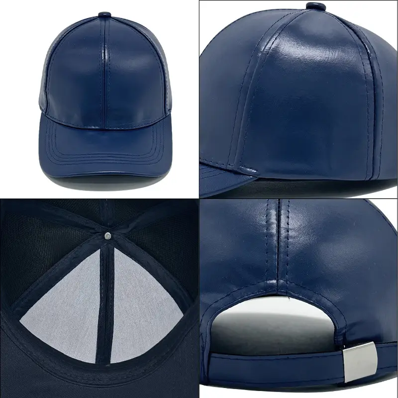 Men Navy Blue Leather Baseball Cap 111cm — feature 2