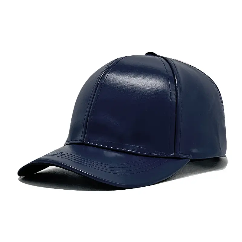 Men Navy Blue Leather Baseball Cap 111cm - Image 3