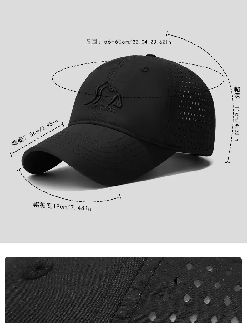 Perforated Baseball Cap 7.5cm Long, Black, UV Protective — feature 5