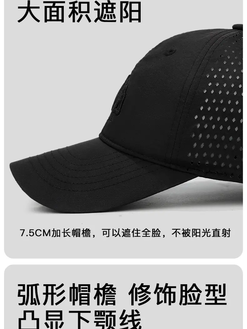 Perforated Baseball Cap 7.5cm Long, Black, UV Protective — feature 9