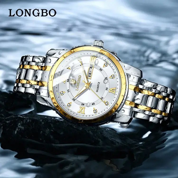 Longbo Quartz Men's Stainless Steel Watch with Double Calendar & Diamond Buckle - Image 12