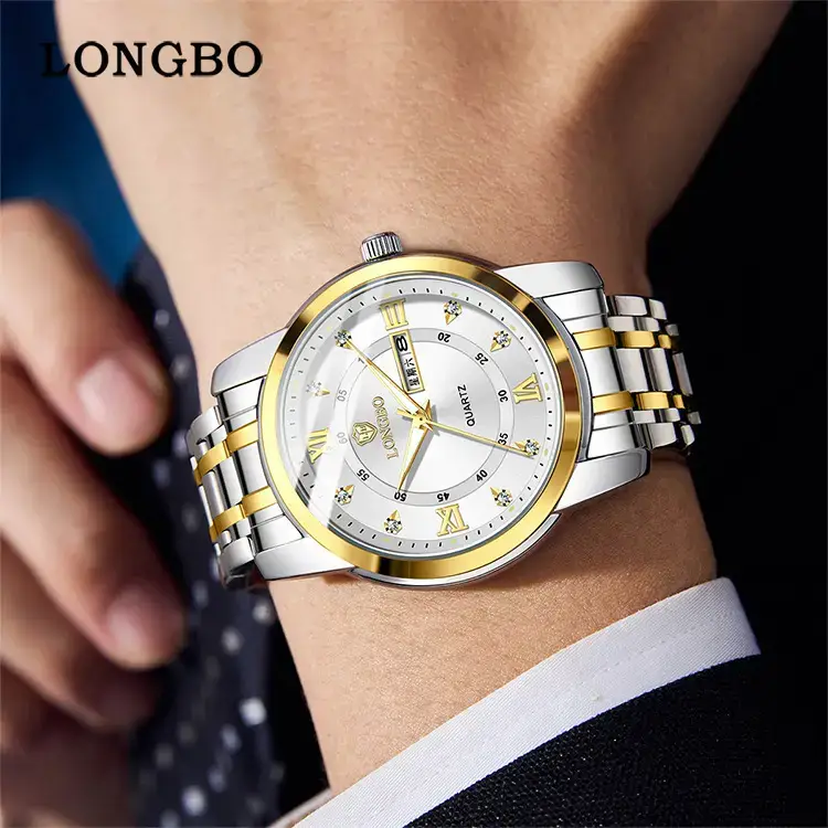 Longbo Quartz Men's Stainless Steel Watch with Double Calendar & Diamond Buckle - Image 13