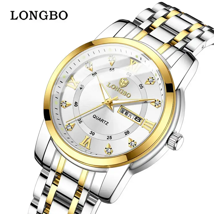 Longbo Quartz Men's Stainless Steel Watch with Double Calendar & Diamond Buckle - Image 14