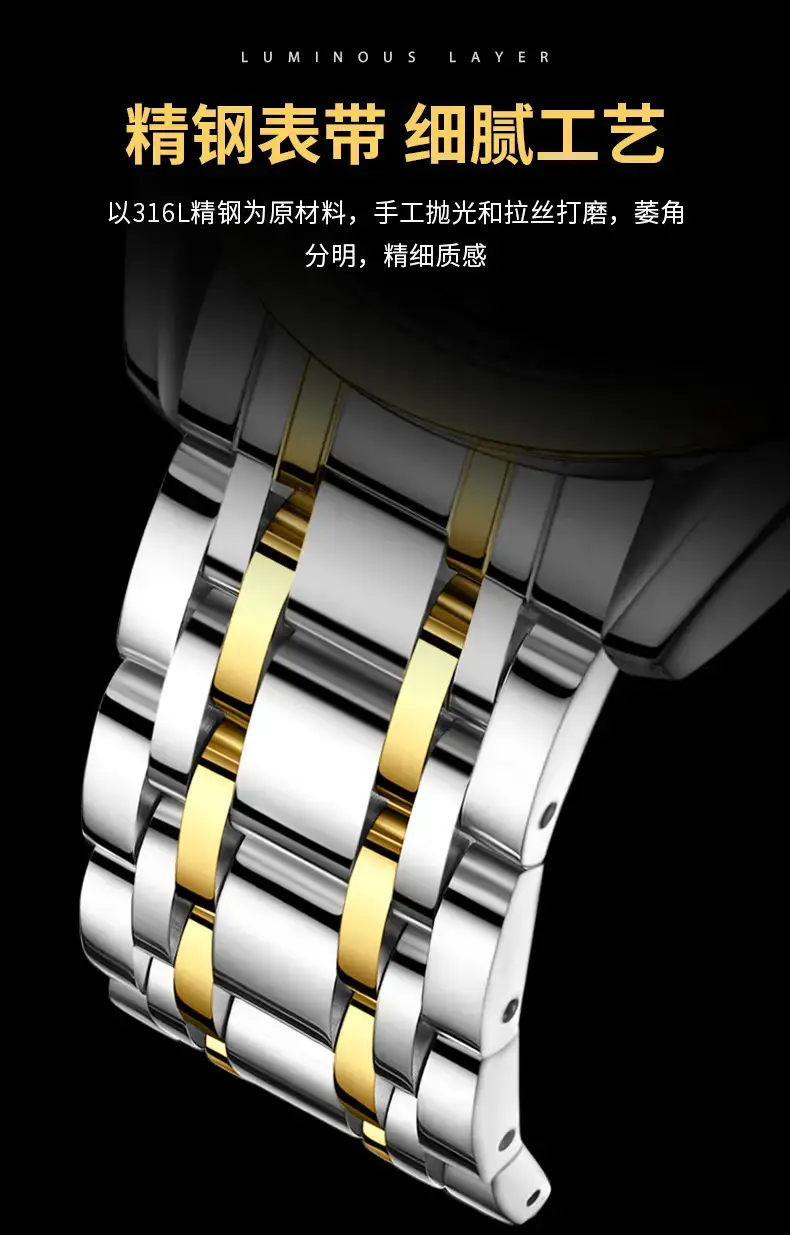 Longbo Quartz Men's Stainless Steel Watch with Double Calendar & Diamond Buckle — feature 12