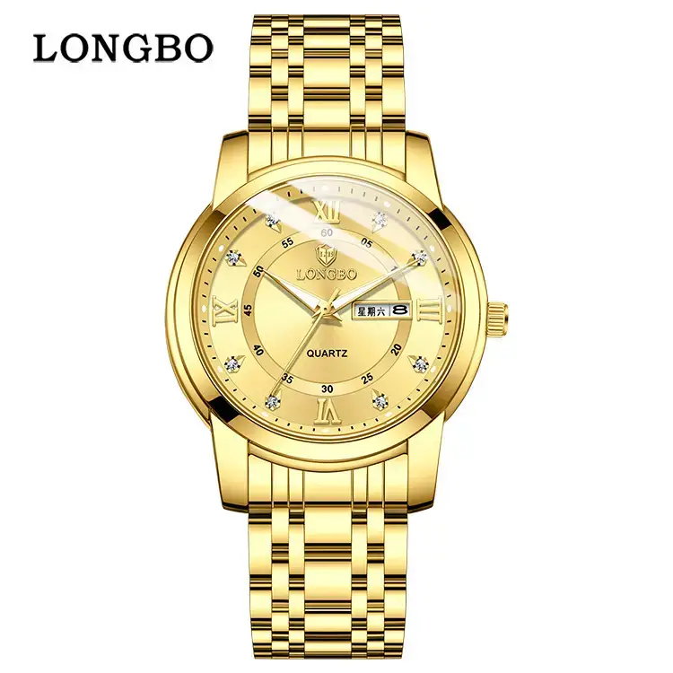Longbo Quartz Men's Stainless Steel Watch with Double Calendar & Diamond Buckle - Image 3
