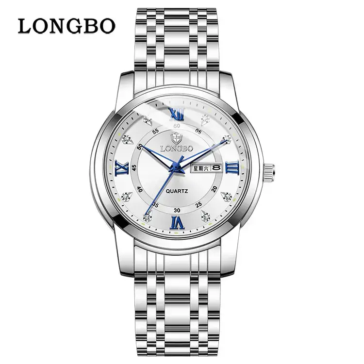 Longbo Quartz Men's Stainless Steel Watch with Double Calendar & Diamond Buckle - Image 4