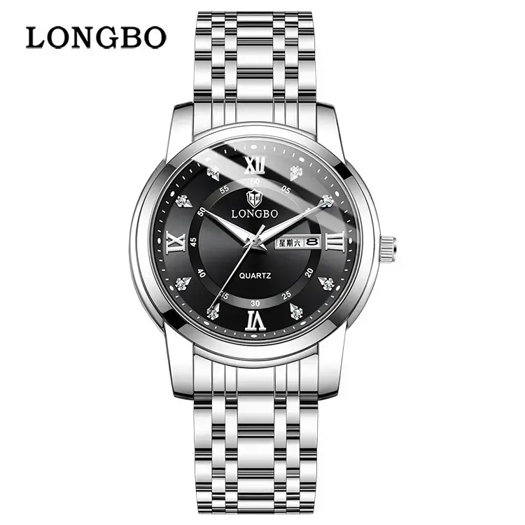 Longbo Quartz Men's Stainless Steel Watch with Double Calendar & Diamond Buckle - Image 5