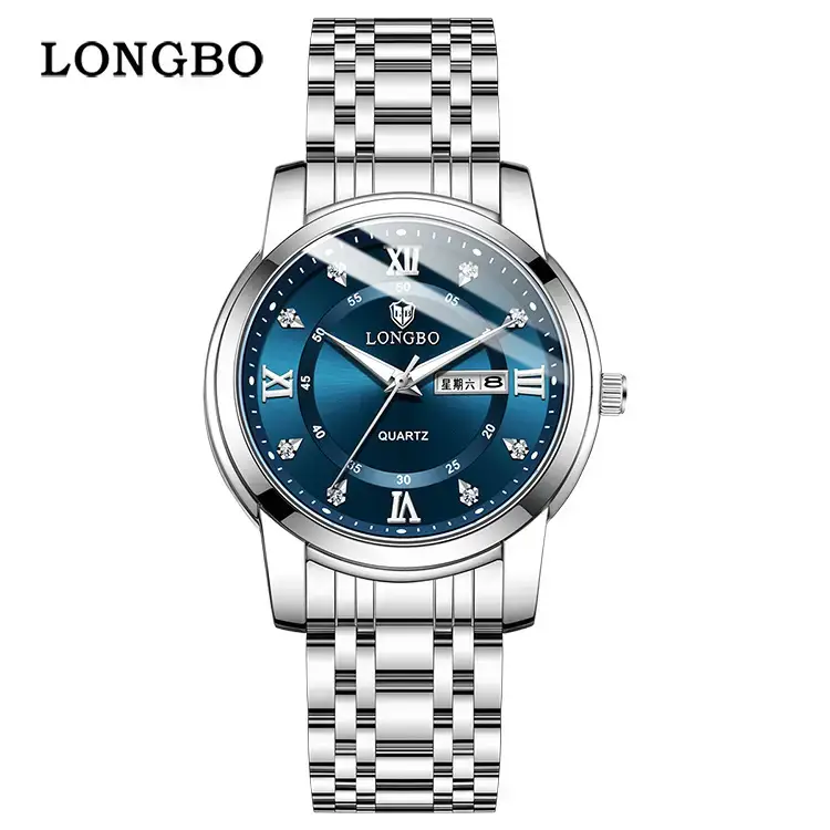 Longbo Quartz Men's Stainless Steel Watch with Double Calendar & Diamond Buckle - Image 6