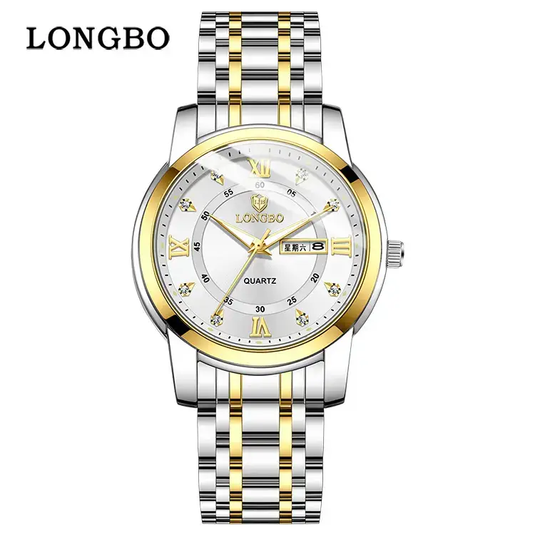 Longbo Quartz Men's Stainless Steel Watch with Double Calendar & Diamond Buckle - Image 7