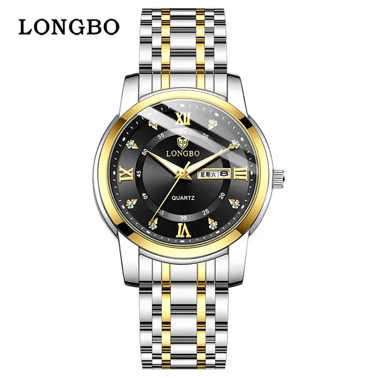 Longbo Quartz Men's Stainless Steel Watch with Double Calendar & Diamond Buckle - Image 8