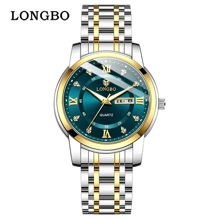 Longbo Quartz Men's Stainless Steel Watch with Double Calendar & Diamond Buckle - Image 9