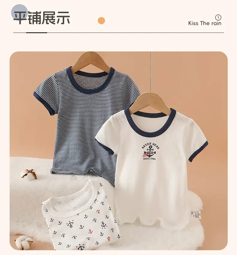 Baby Boys Cotton T-Shirt Set White Blue Summer — feature 18