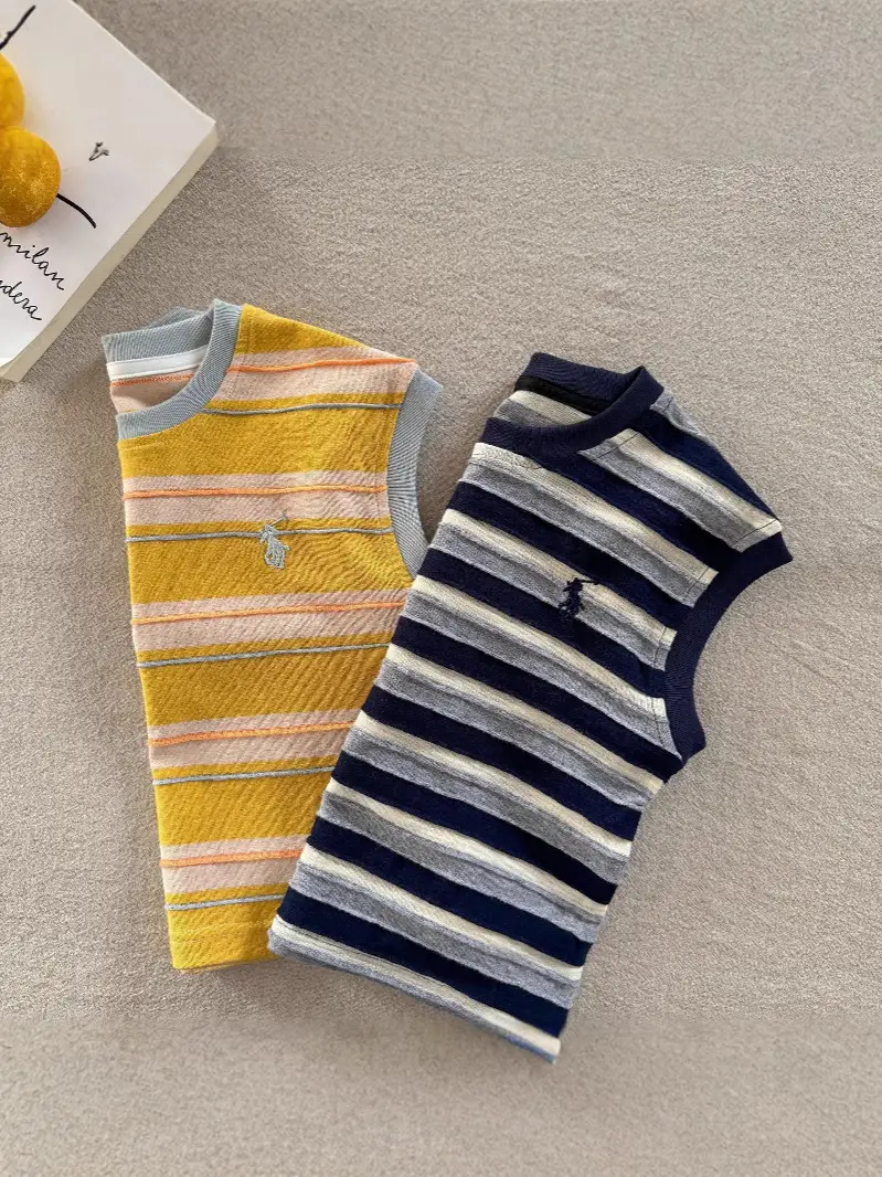 Children Striped T-Shirt Set Navy Yellow 2025