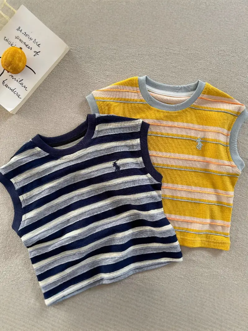 Children Striped T-Shirt Set Navy Yellow 2025